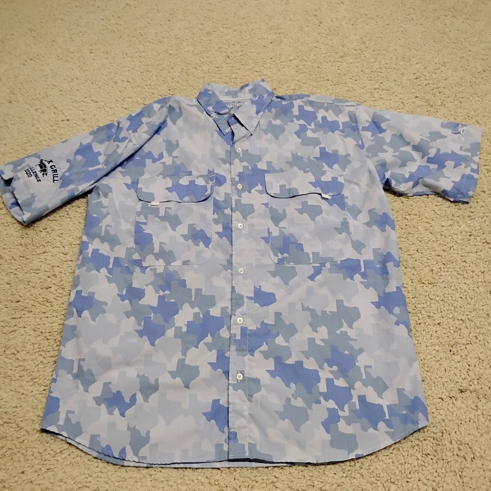 Old Tejas Shirt Mens L Blue Performance Texas Camouflage Hunting Fishing Hiking - Picture 1 of 16